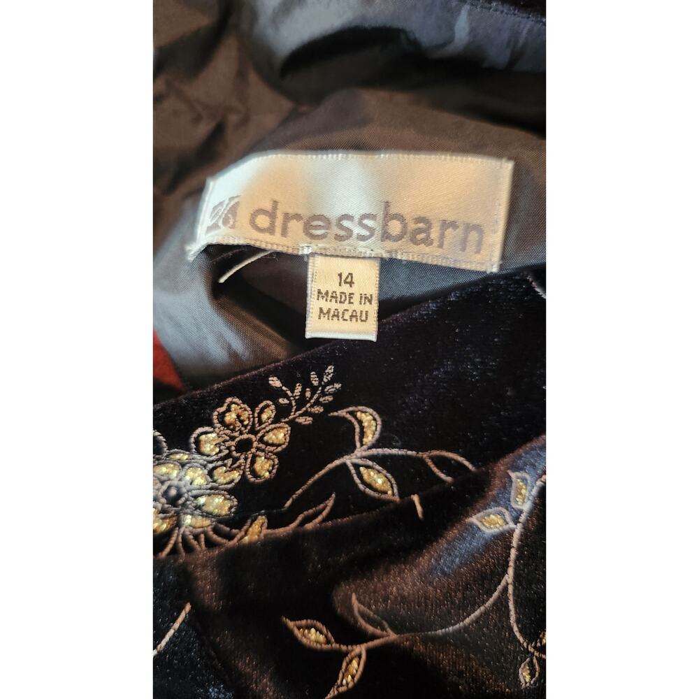 VTG Dressbarn Black Velvet Cheongsam Qipao Dress Gold Floral 90s Y2K 14 #256 - Picture 3 of 4